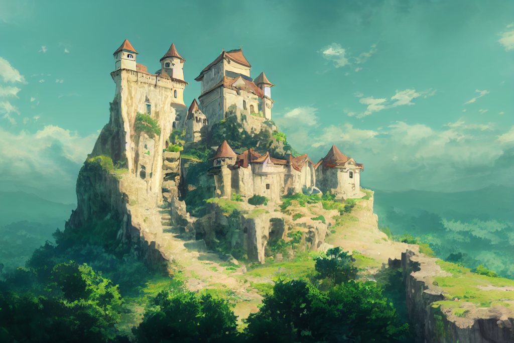 崖にある城の外観の背景イラスト02,Illustration of Castle on the Cliff02