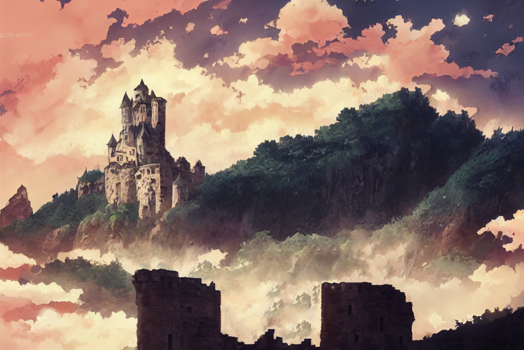 崖にある城の外観の背景イラスト03,Illustration of Castle on the Cliff03