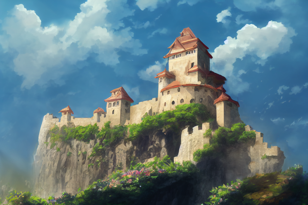 崖にある城の外観の背景イラスト05,Illustration of Castle on the Cliff05