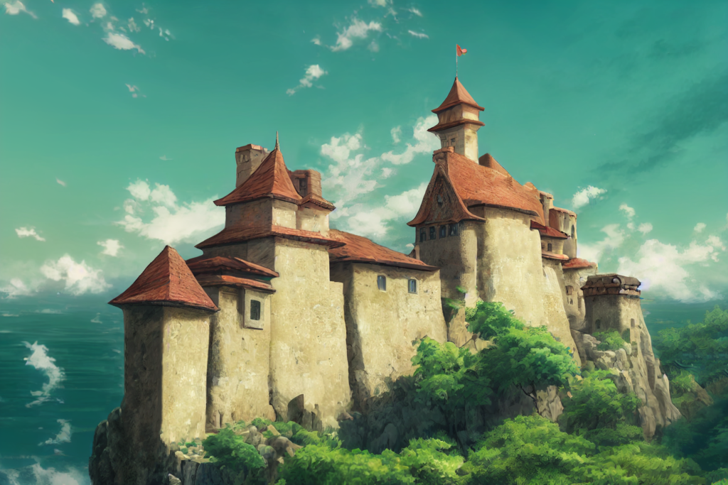 崖にある城の外観の背景イラスト06,Illustration of Castle on the Cliff06