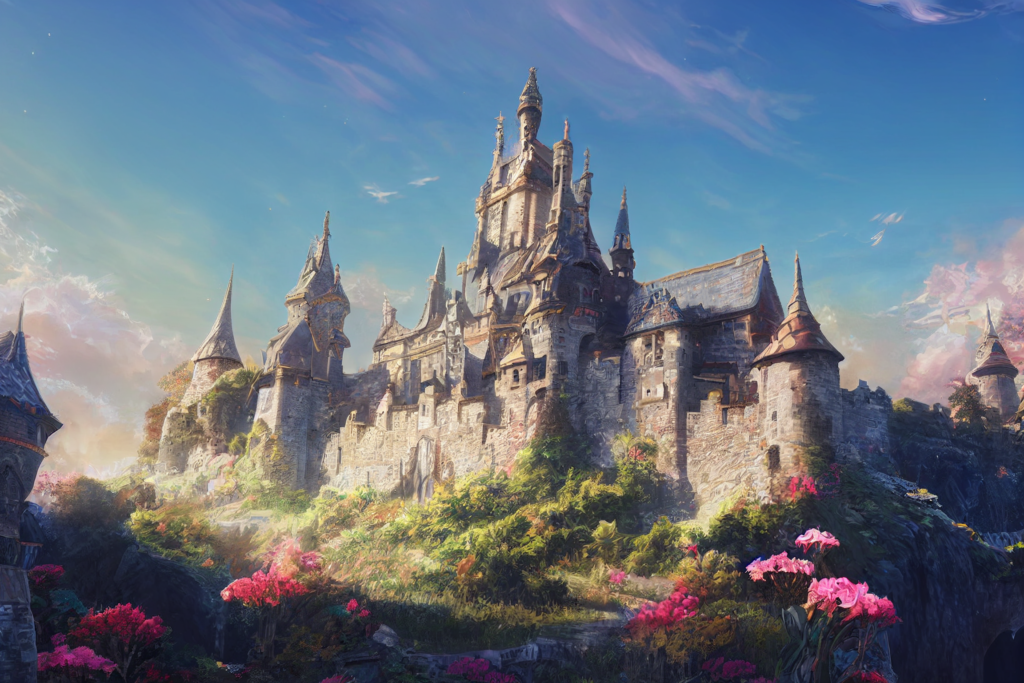 ファンタジーな城の外観の背景イラスト02,Illustration of Fantasy Castle02