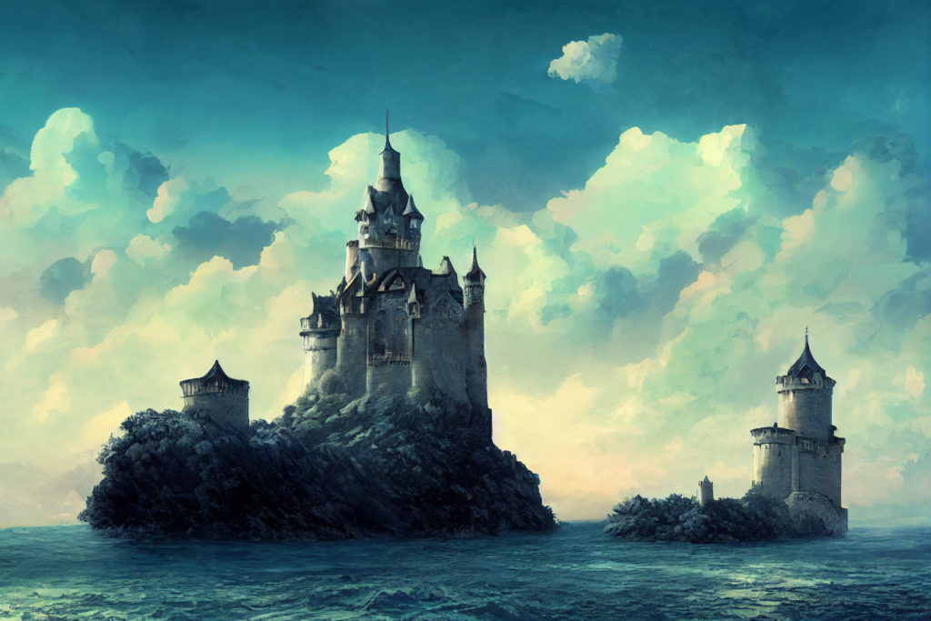 水上＆海上にある城の外観の背景イラスト11,Illustration of Floating Castle11