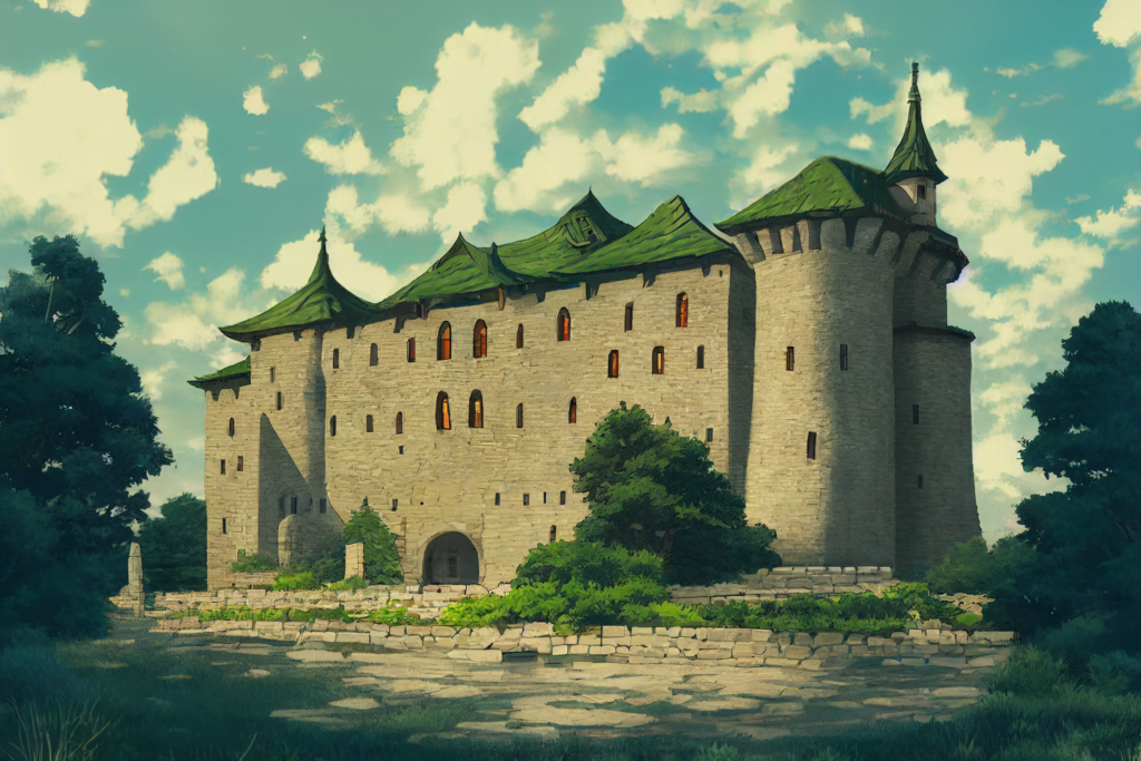 森の中にある城の外観の背景イラスト16,Illustration of Castle in the forrest16