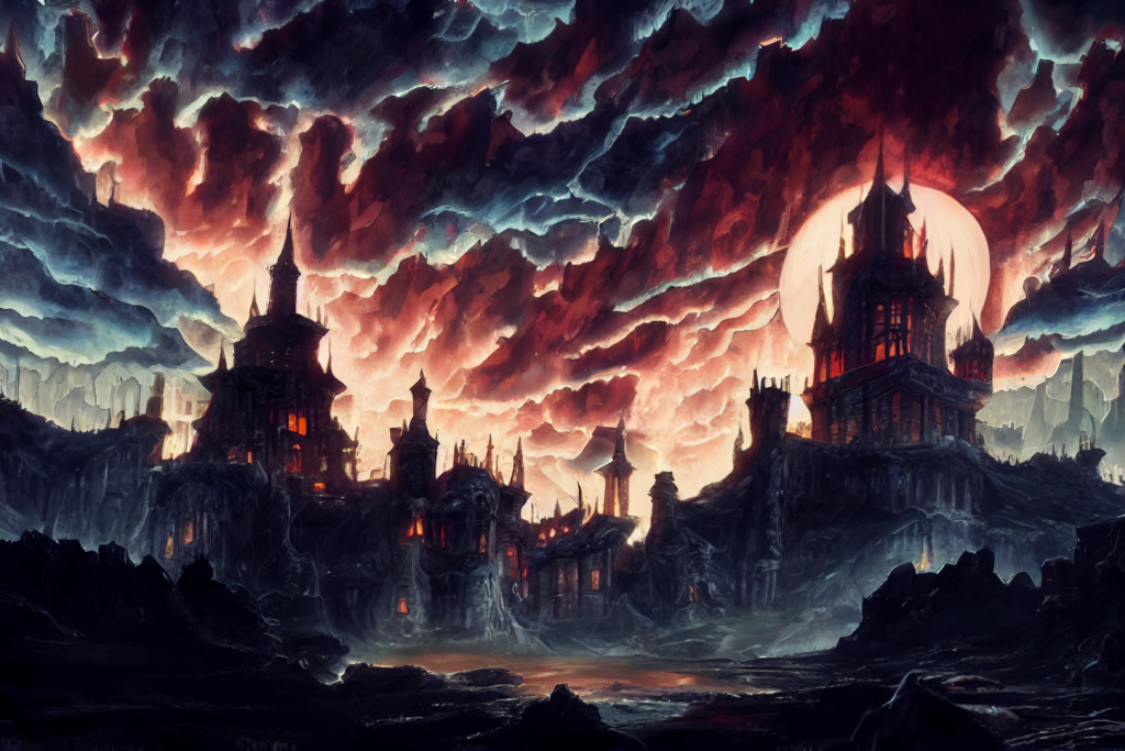 地獄の城の外観の背景イラスト03,Illustration of Castle in the Hell03