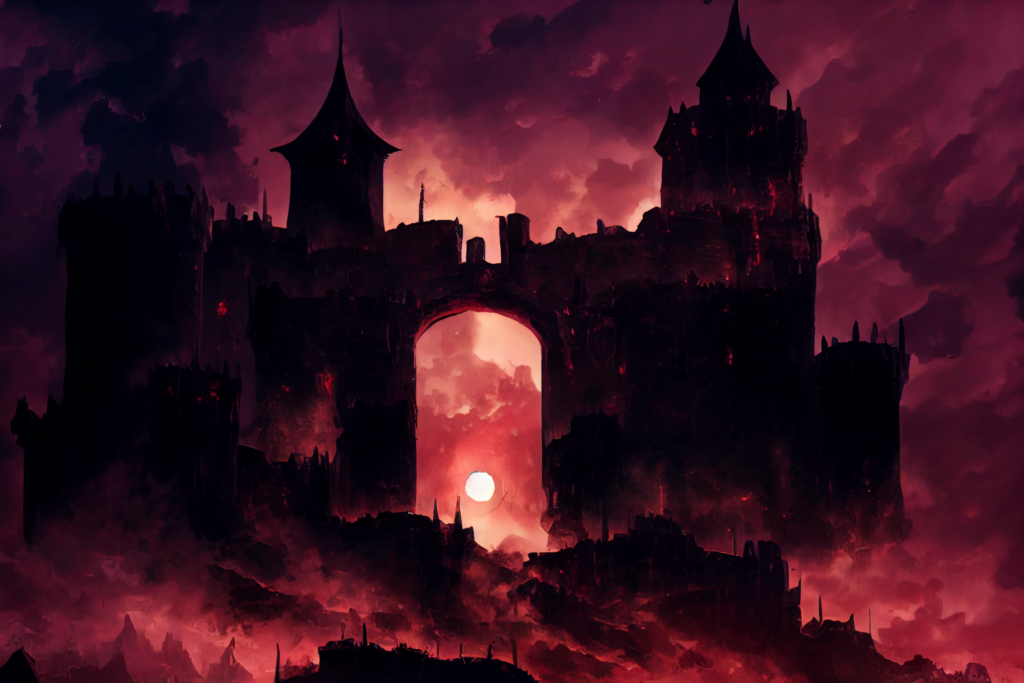 地獄の城の外観の背景イラスト04,Illustration of Castle in the Hell04