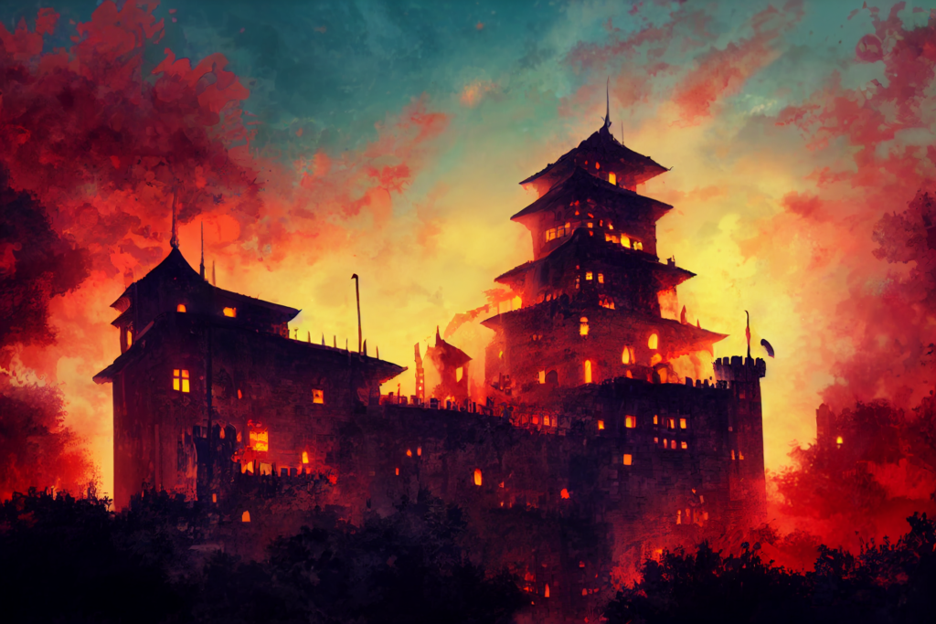 地獄の城の外観の背景イラスト05,Illustration of Castle in the Hell05