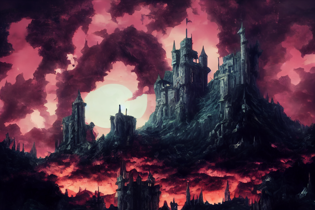地獄の城の外観の背景イラスト06,Illustration of Castle in the Hell06