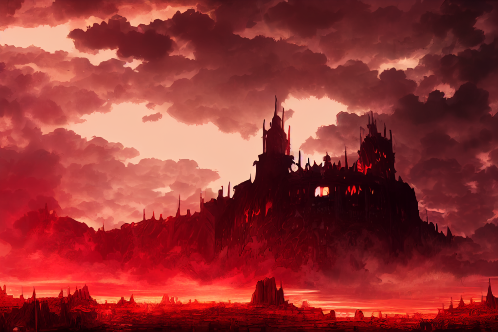 地獄の城の外観の背景イラスト07,Illustration of Castle in the Hell07