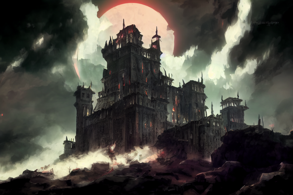 地獄の城の外観の背景イラスト08,Illustration of Castle in the Hell08