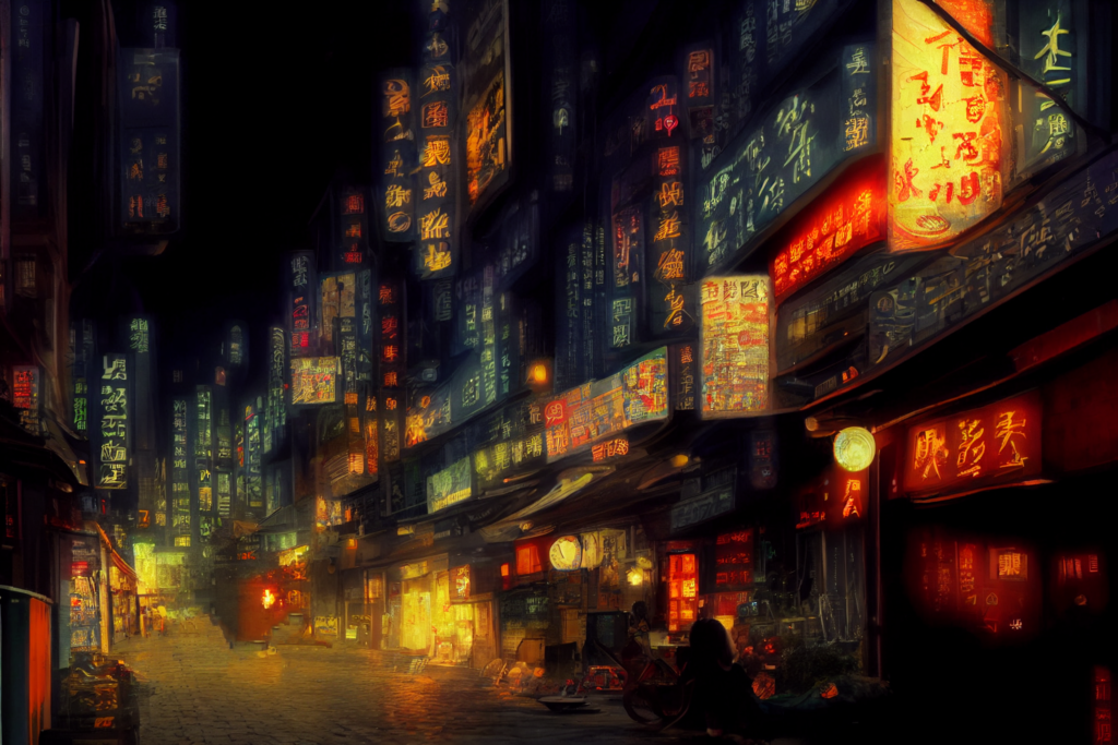 中国・上海の街並み（夜）の背景イラスト01,Illustration of China-Shanghai Night Cityscape01