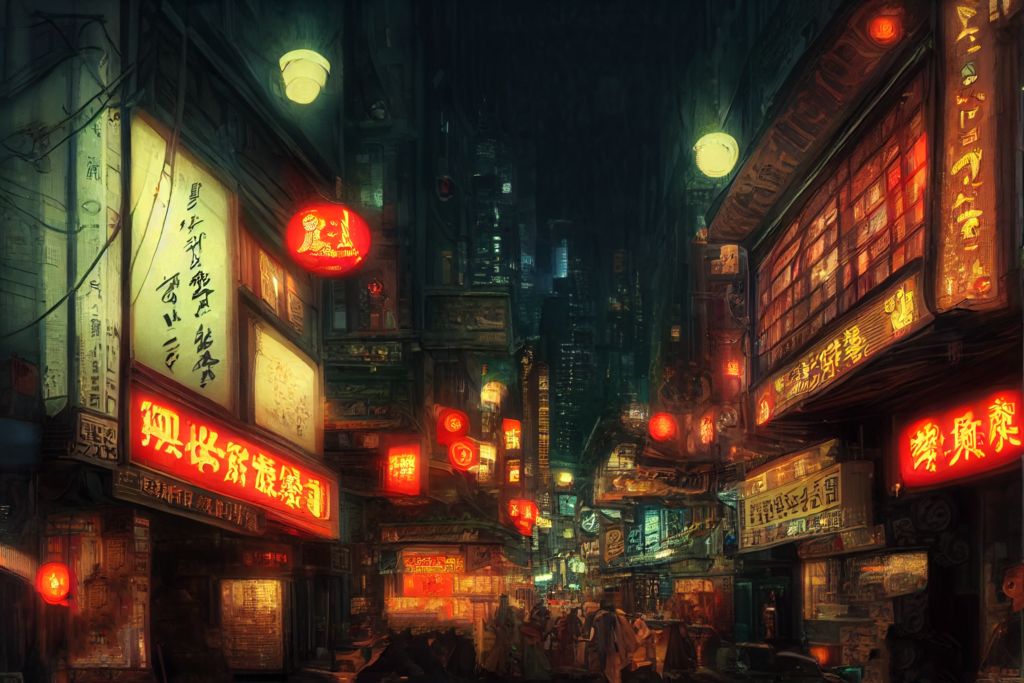 中国・上海の街並み（夜）の背景イラスト04,Illustration of China-Shanghai Night Cityscape04
