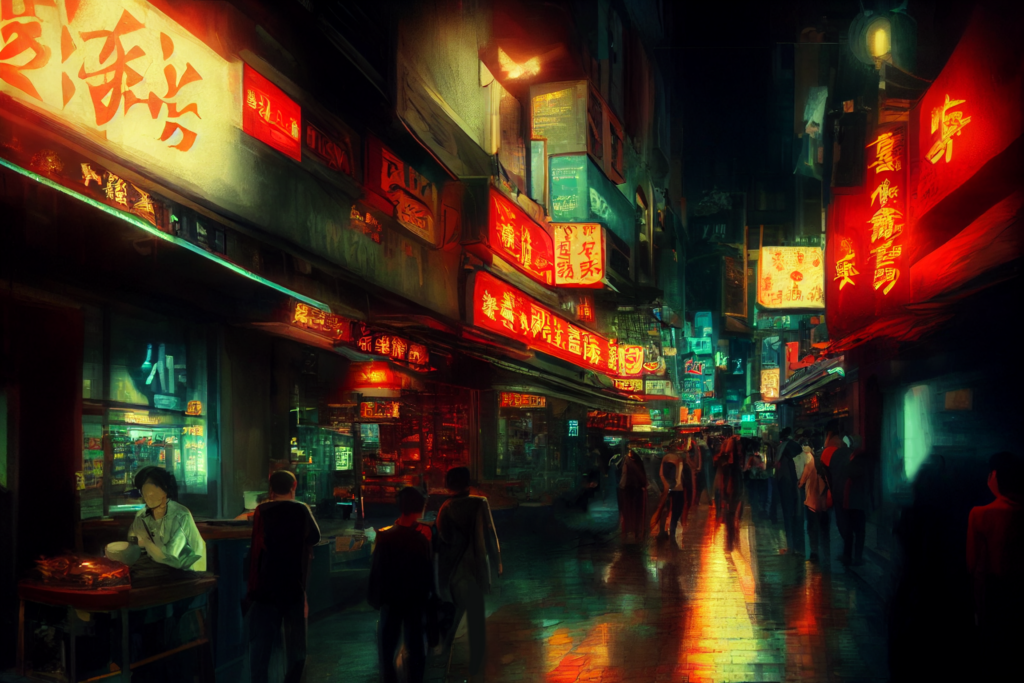 中国・上海の街並み（夜）の背景イラスト05,Illustration of China-Shanghai Night Cityscape05