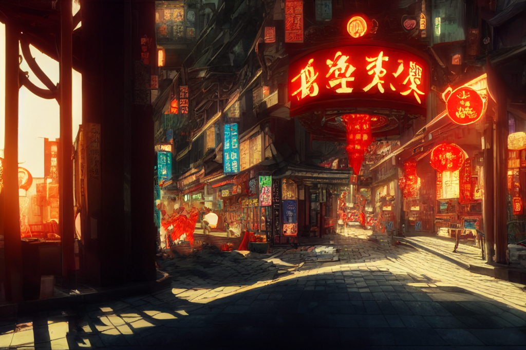 中国・上海の街並み（夜）の背景イラスト07,Illustration of China-Shanghai Night Cityscape07