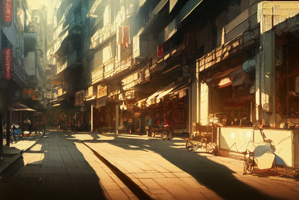 中国・上海の街並み（昼）の背景イラスト05,Illustration of China-Shanghai Daytime Cityscape05