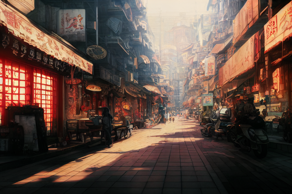中国・上海の街並み（昼）の背景イラスト07,Illustration of China-Shanghai Daytime Cityscape07