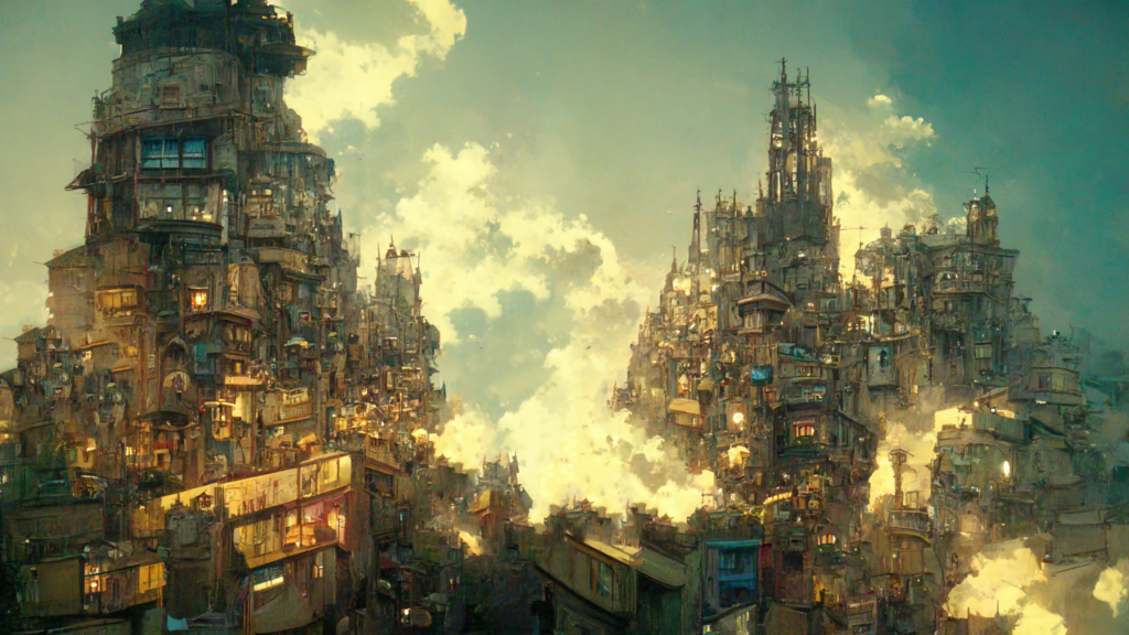 スチームパンク風の街の背景イラスト05,Illustration of Steampunk City05