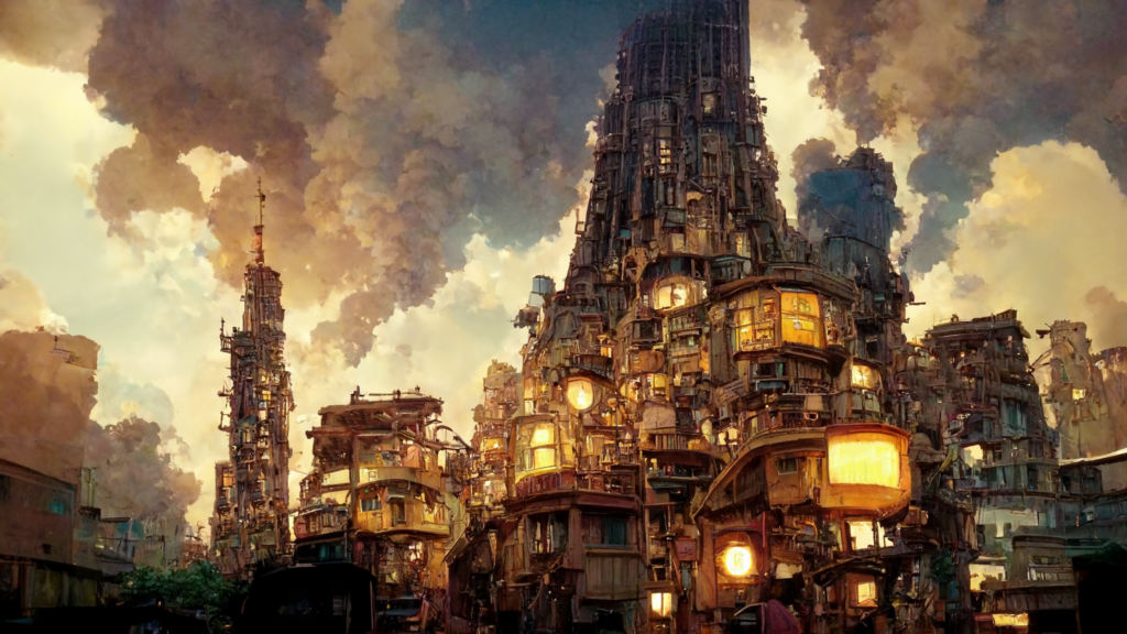 スチームパンク風の街の背景イラスト02,Illustration of Steampunk City02