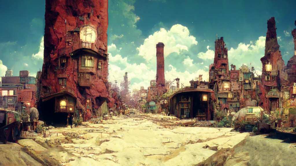 スチームパンク風の街の背景イラスト08,Illustration of Steampunk City08