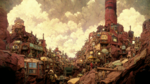 スチームパンク風の街の背景イラスト09,Illustration of Steampunk City09