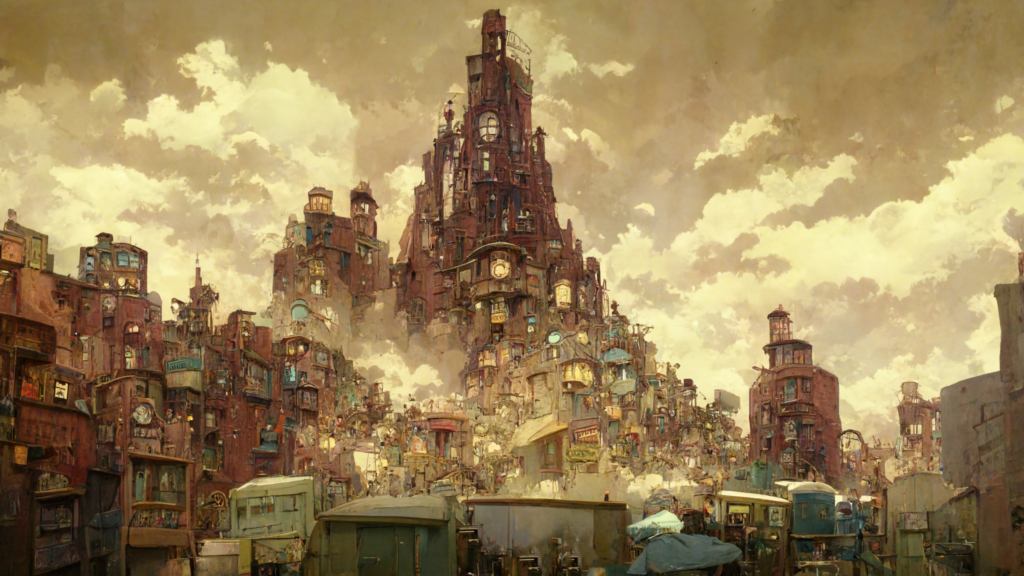 スチームパンク風の街の背景イラスト11,Illustration of Steampunk City11