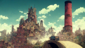 スチームパンク風の街の背景イラスト16,Illustration of Steampunk City16