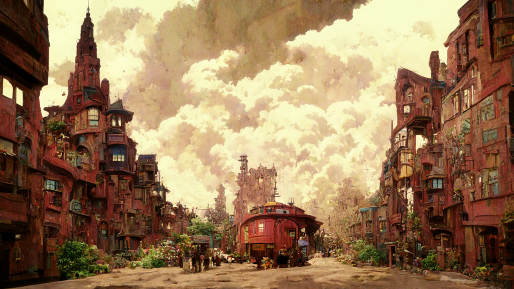 スチームパンク風の街の背景イラスト19,Illustration of Steampunk City19
