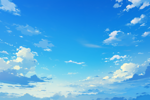 青空に浮かぶ白い雲が広がる風景。少し曇り気味の空で、穏やかな昼の景色。