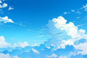 青空に浮かぶ大きな白い雲が広がる風景。雲が重なり合い、立体感のある景色が広がっている。