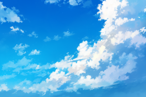 青空に浮かぶ白い雲が広がる風景。雲が密集し、立体感のある空が広がっている。