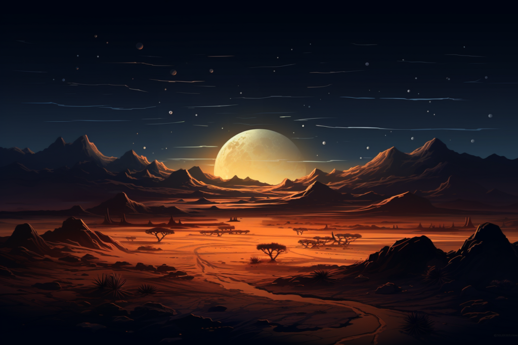 夜の砂漠のイラスト