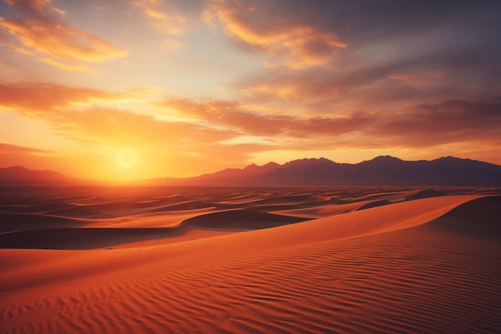 リアル風の夕方の砂漠のイラスト