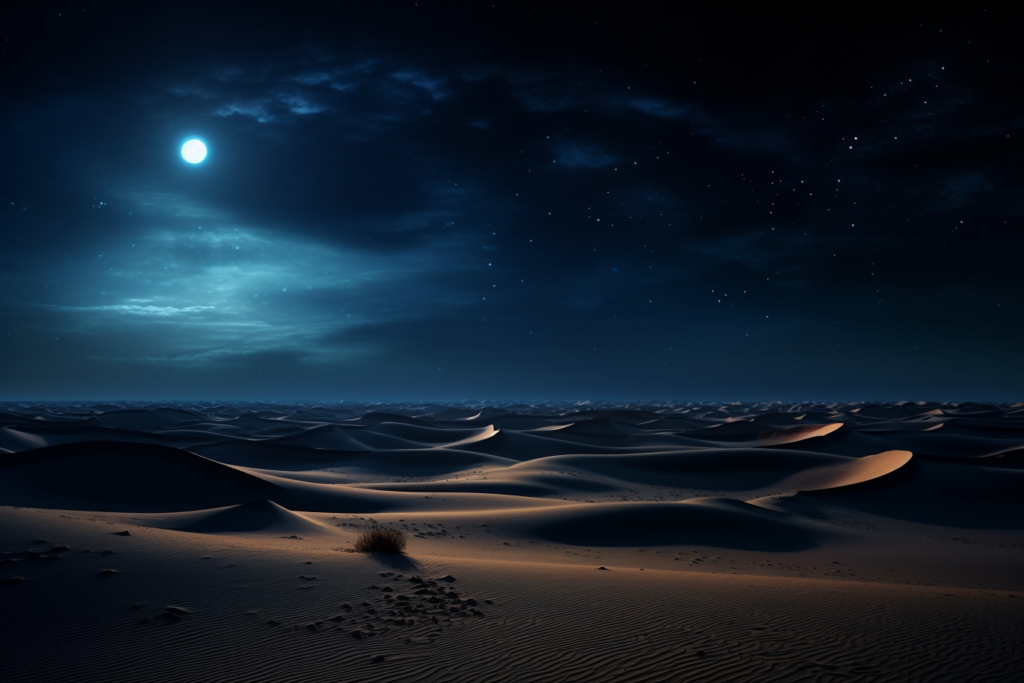 リアル風の夜の砂漠のイラスト