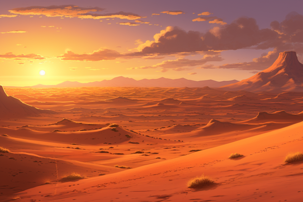 夕方の砂漠のイラスト