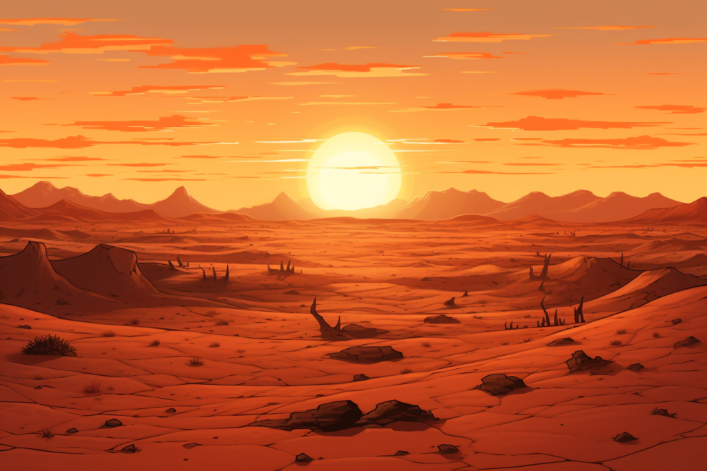 夕方の砂漠のイラスト