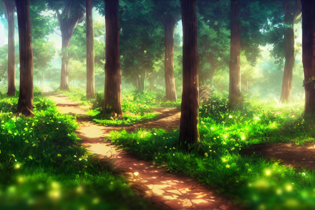 昼の森林01,illustration of forest01, アニメ調, anime style