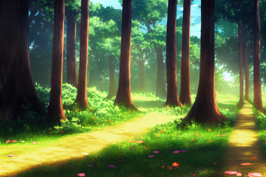 昼の森林02,illustration of forest02, アニメ調, anime style
