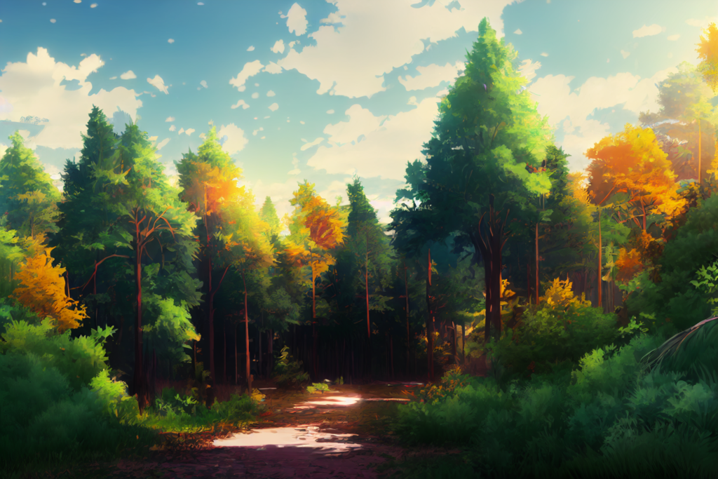 昼の森林03,illustration of forest03, アニメ調, anime style