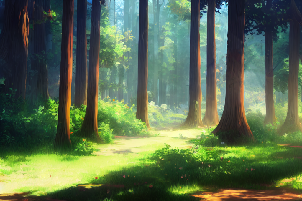 昼の森林04,illustration of forest04, アニメ調, anime style
