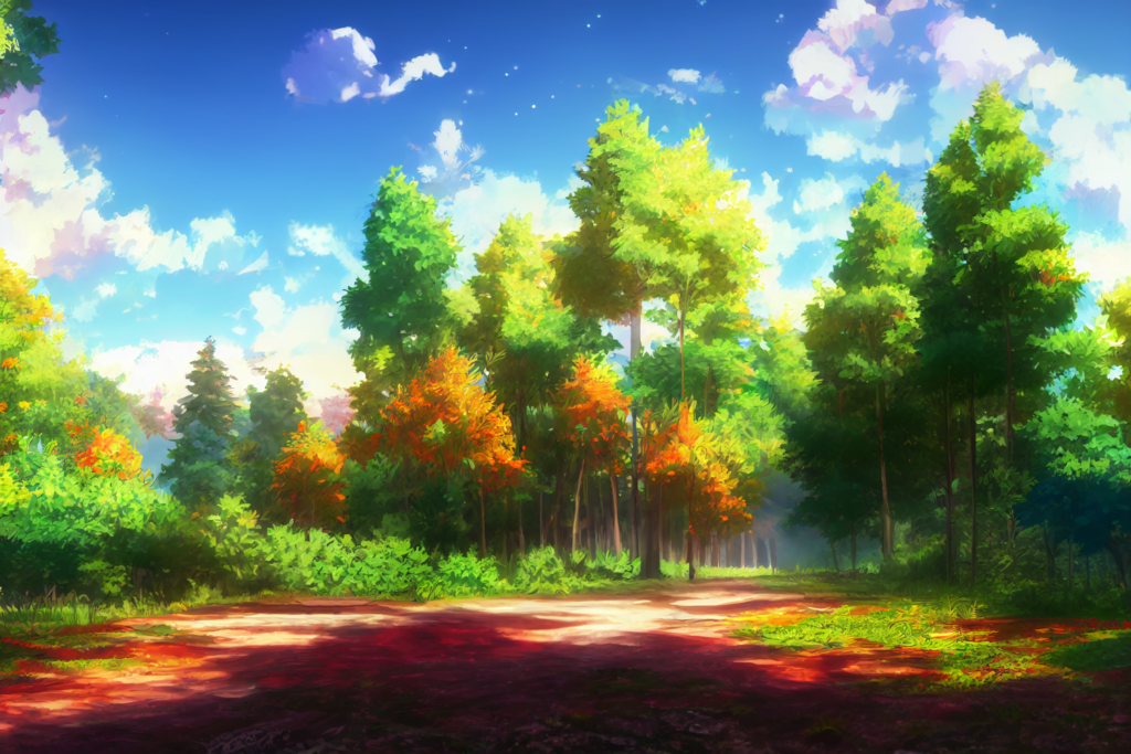 昼の森林08,illustration of forest08, アニメ調, anime style