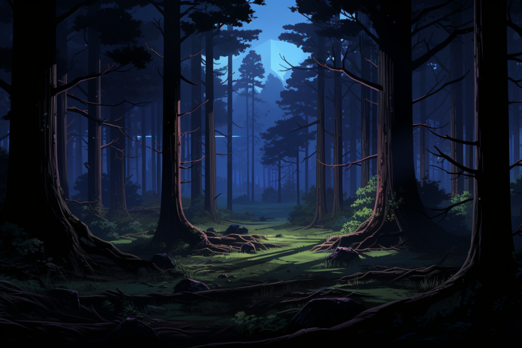 夜の森林のイラスト