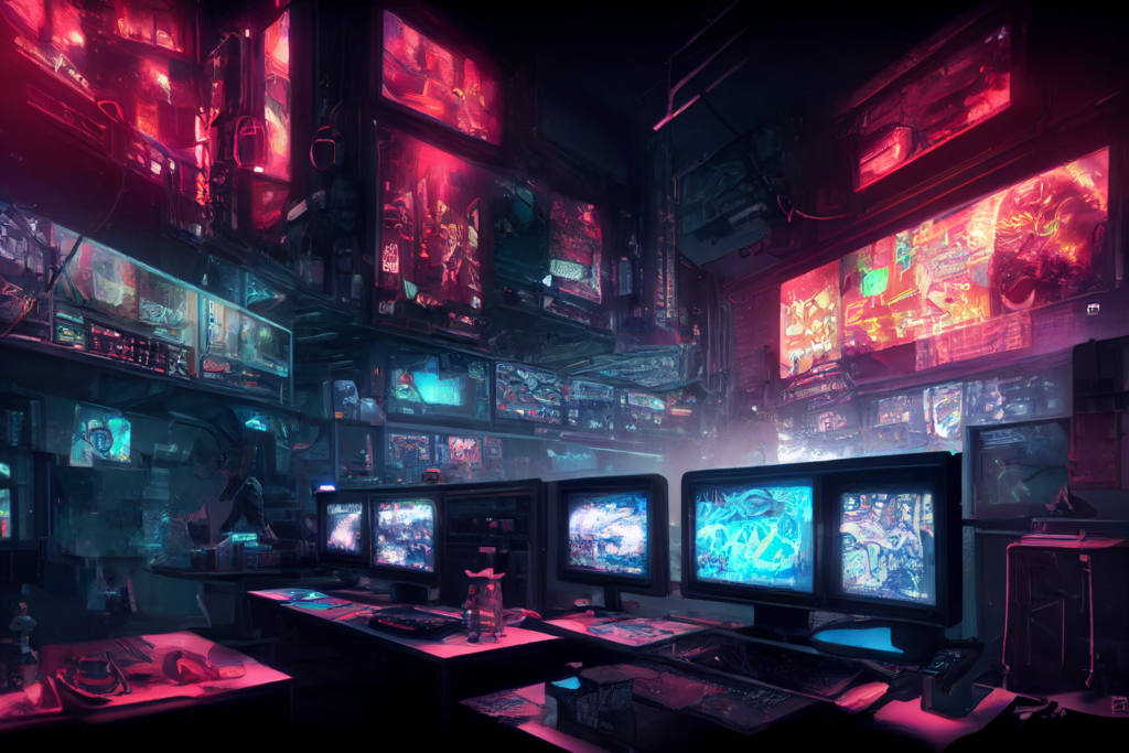 研究室（サイバーパンク風）の背景イラスト02,Illustration of Cyberpunk Lab02