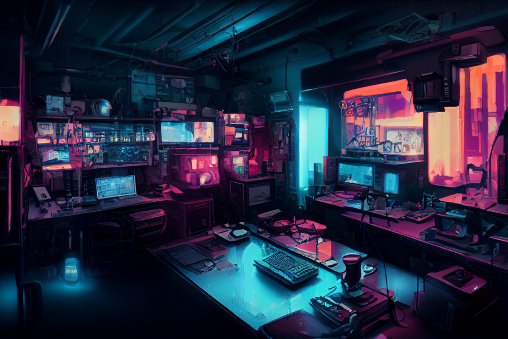 研究室（サイバーパンク風）の背景イラスト05,Illustration of Cyberpunk Lab05