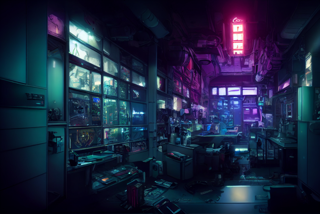 研究室（サイバーパンク風）の背景イラスト08,Illustration of Cyberpunk Lab08