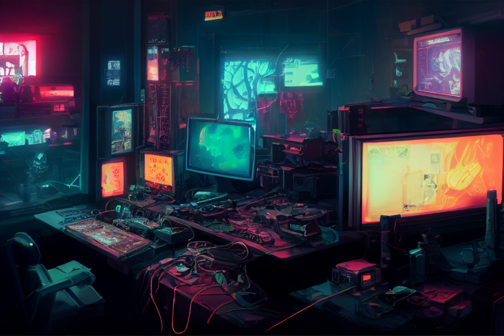 研究室（サイバーパンク風）の背景イラスト12,Illustration of Cyberpunk Lab12
