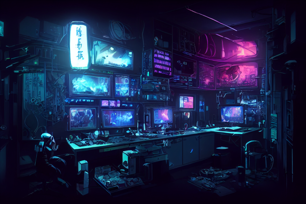 研究室（サイバーパンク風）の背景イラスト13,Illustration of Cyberpunk Lab13
