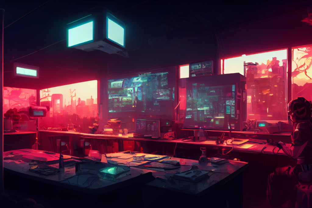 研究室（サイバーパンク風）の背景イラスト14,Illustration of Cyberpunk Lab14