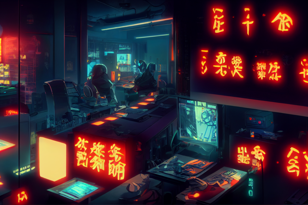 研究室（サイバーパンク風）の背景イラスト15,Illustration of Cyberpunk Lab15