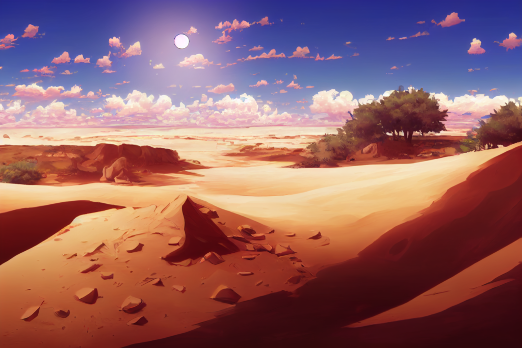 アニメ調の昼の荒野01,Anime Style Evening Rocky Desert01