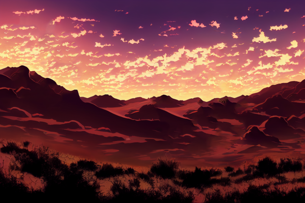 アニメ調の昼の荒野02,Anime Style Evening Rocky Desert02