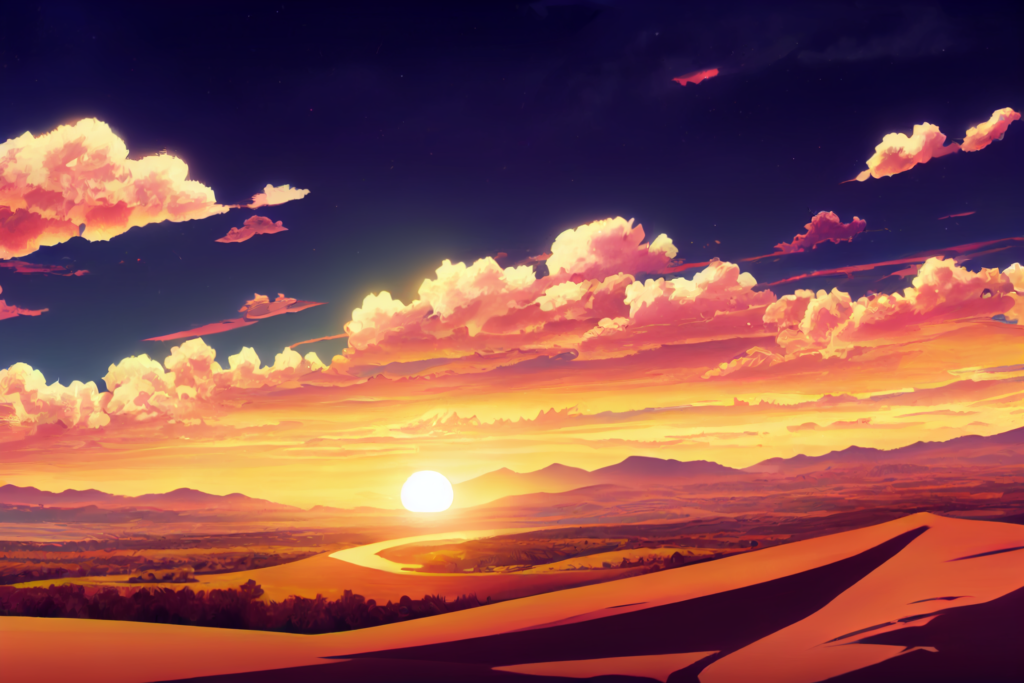 アニメ調の昼の荒野03,Anime Style Evening Rocky Desert03